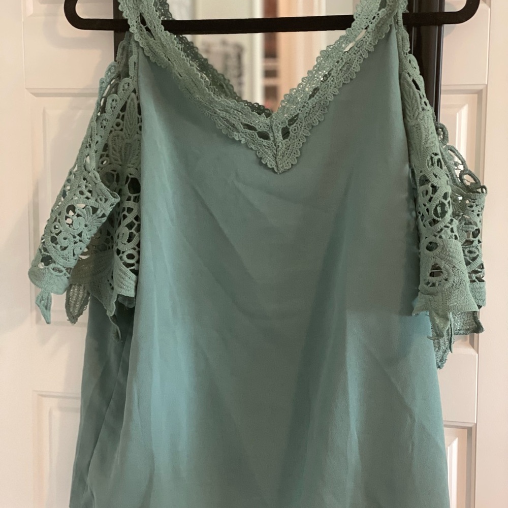 Sage green cold shoulder top